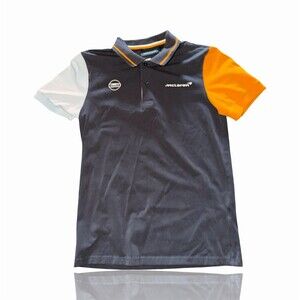 McLaren F1 Gulf Polo Shirt Men's Size S Gray White Orange Colorblock